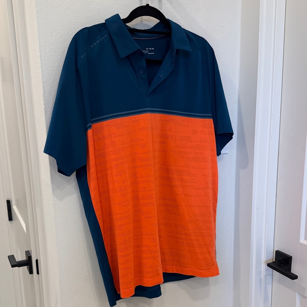 Men's Blue and Orange Polo Shirt